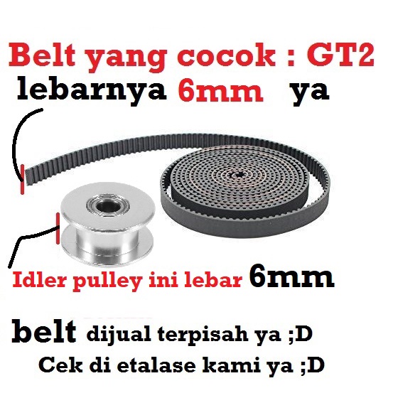 [HAEBOT] GT2 Idler Pulley 20T W6 Tanpa Gigi Bore 3 4 5 6mm Toothless Lebar 6mm W6 Timing Belt Smooth CNC 3D Printer Idle Puley Mini Bearing Tensioner Tension Width Aluminium