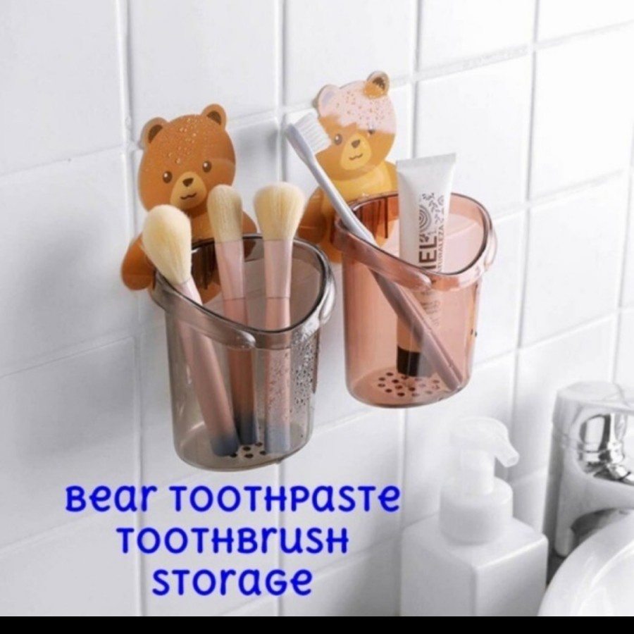 Tempat Sikat Gigi BEAR Tempel Dinding- Holder Kamar Mandi Beruang - BEAR Toothpaste Holder Storage