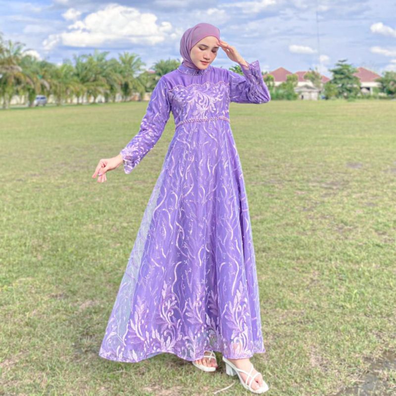 Gamis Brokat Gantung-Baju Kondangan-Gamis Pesta Brokat Mutiara-Kebaya Jumbo