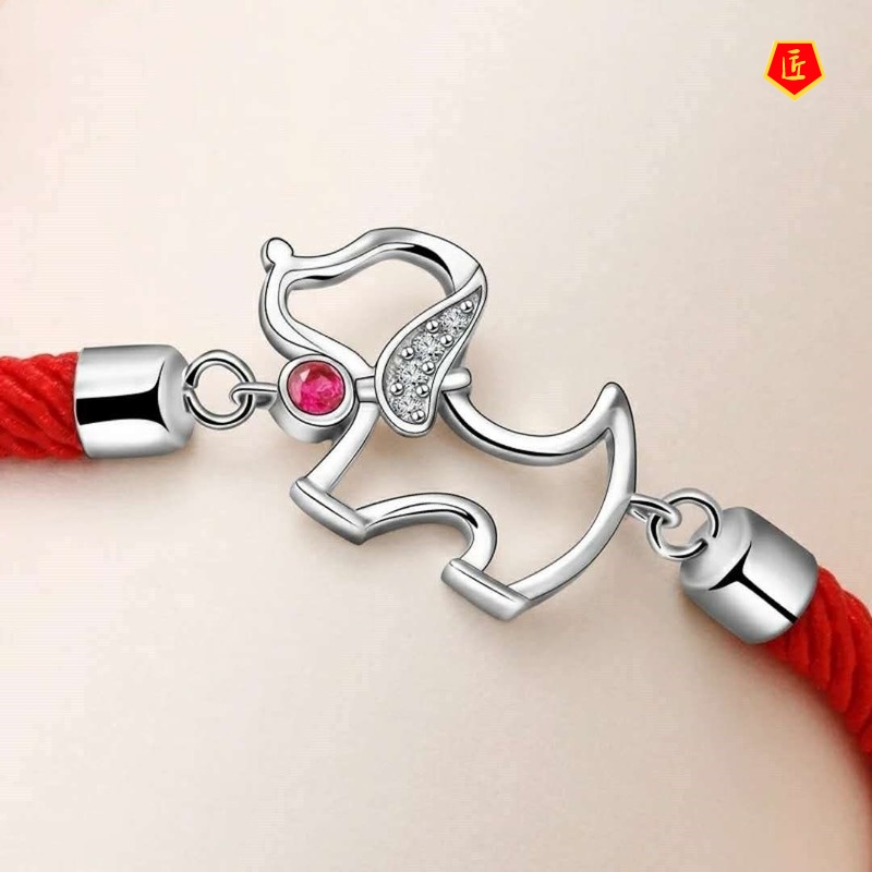 [Ready Stock]Women's 925 Silver Red Rope Lucky Dog Bracelet