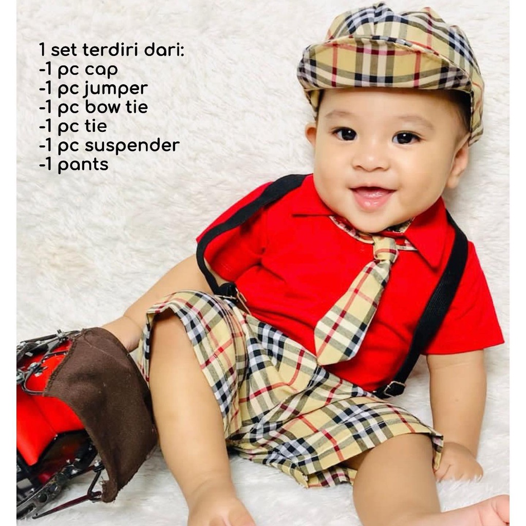 Baby At Work (dpt 2dasi) / JANGKAR Baju setelan jumper celana topi suspender pergi jalan lucu fashion anak mr john anchor dan burberi autumn suspender 6 12 bulan romper jumper set baju bayi laki-laki baru lahir newborn kodok vest maxwel max pesta hogwarts