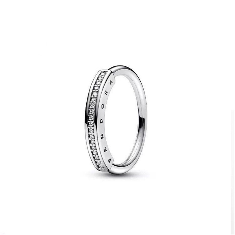 Pandora Cincin 925 Silver 14k Rose Gold Cubic Zirconia Aksen Berlian Untuk Wanita