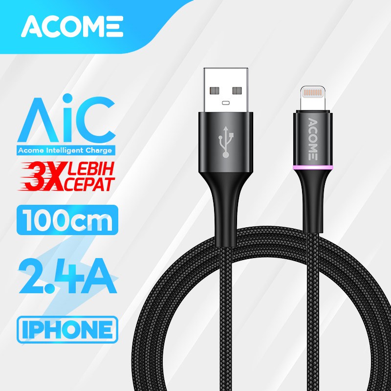 Acome Kabel Data Lightning Colourful LED iPhone / iPad Data Cable Garansi Resmi 1 tahun AOL-010