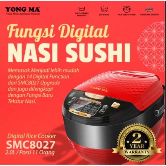 YONGMA SMC8027 magic com Rice Cooker digital 2 Liter 14in1 Yong Ma SMC 8027 2L 400 watt Original