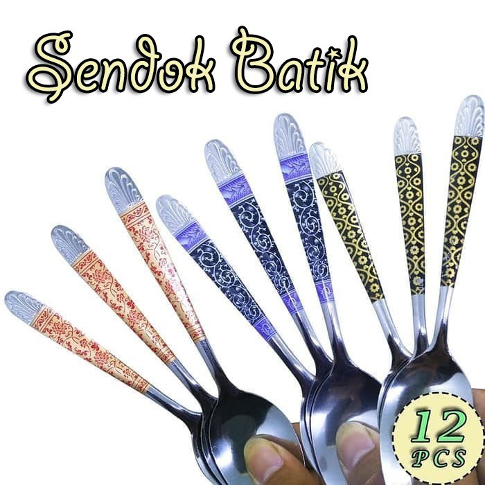 Abibay (12pcs ) sendok makan motif batik (stainless steel) sendok batik