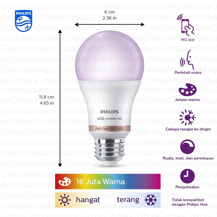 PHILIPS Smart WiFi LED WiZ Connected - Full Color RGB 9W E27