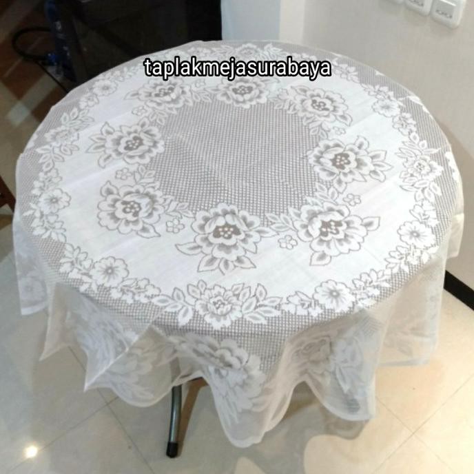 Taplak Meja Bundar Putih 130 cm - Taplak Meja Bulat Putih Polos bagus