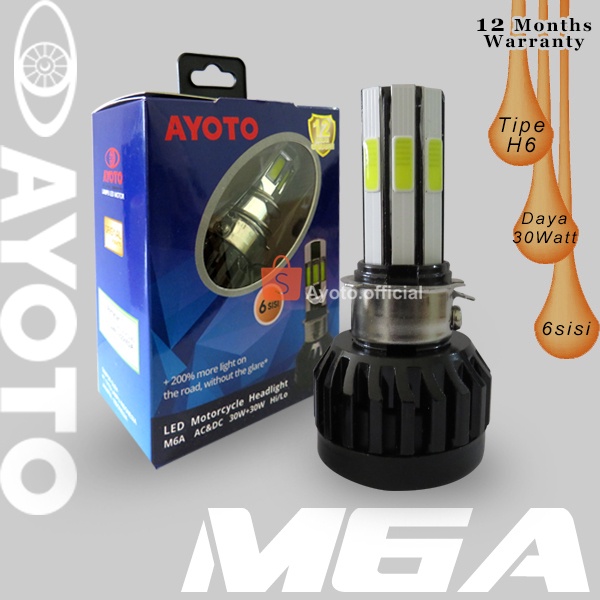 Lampu led motor socket H6/T19 AYOTO M6A 6sisi arus AC DC Watt 30+30