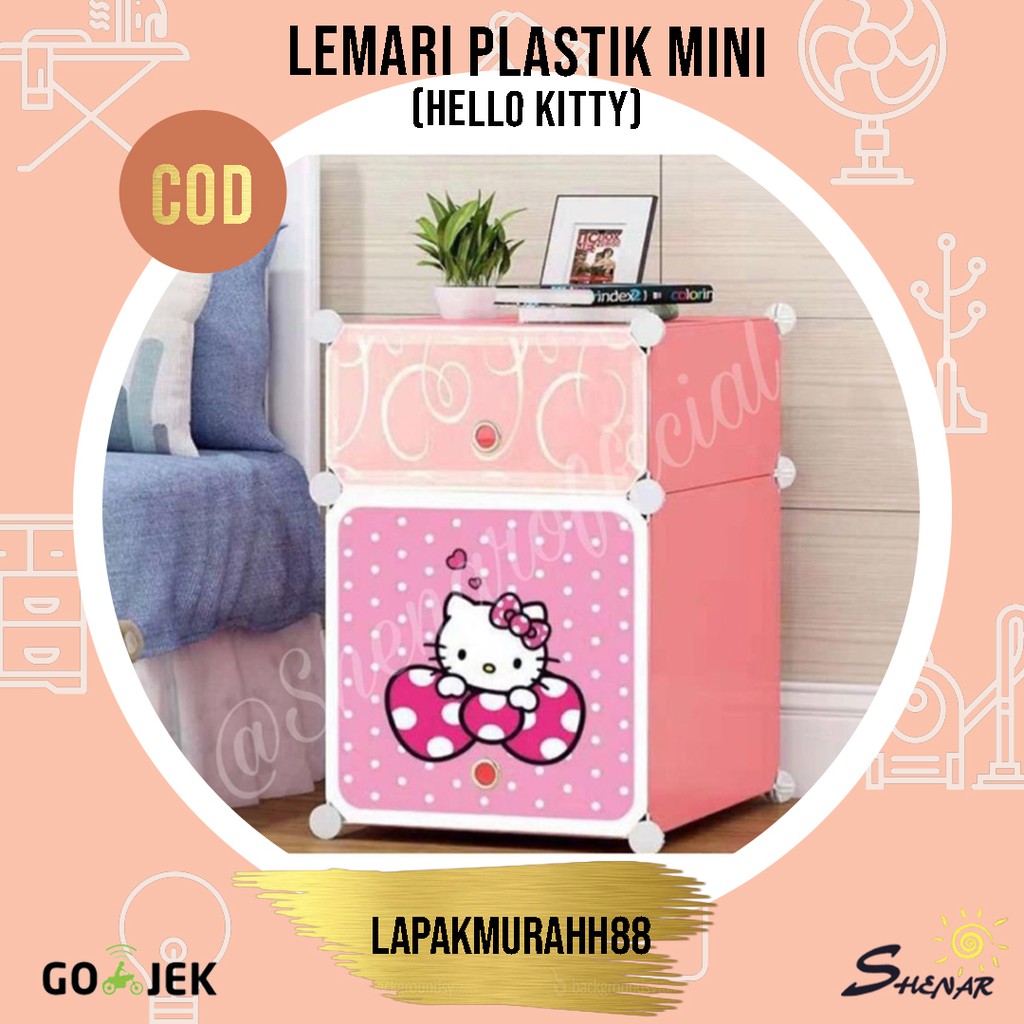 TERLARIS!! LEMARI RAKIT/LEMARI PLASTIK MINI KARAKTER/LEMARI SISI KASUR/LEMARI SERBAGUNA, HELLO KITTY