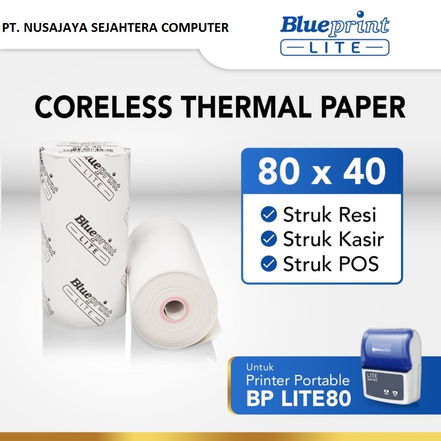 

Kertas Thermal Struk kasir POS & Resi BLUEPRINT Lite 80x40 mm