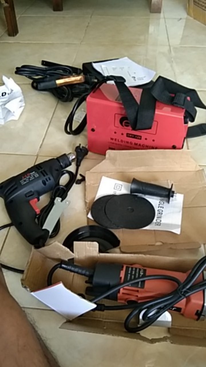 [3item] Paket Mesin Las Edon Merah 120a + Bor Jld 10-3 + Gerinda Jld J9554