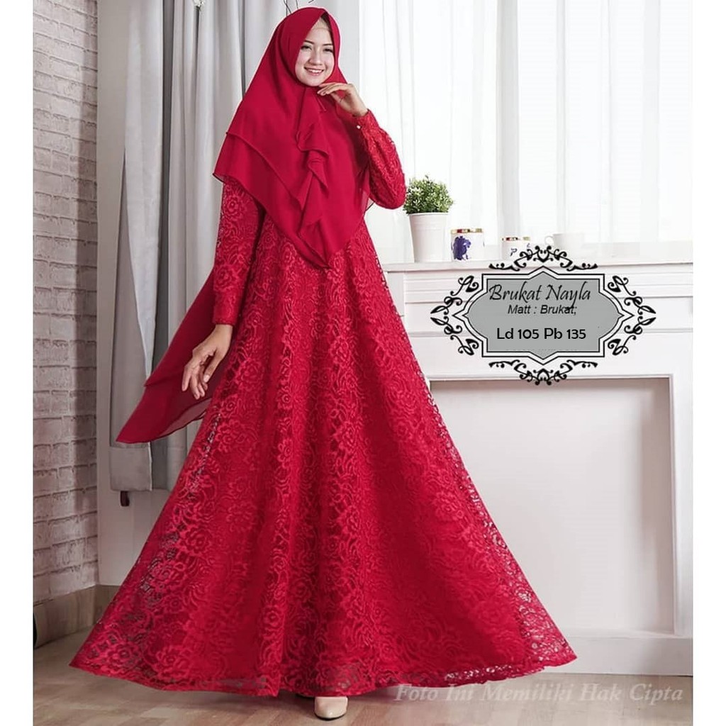 Brukat Nayla Dress - Baju Gamis Brokat Wanita Pesta Kondangan / Formal Syari Kekinian Murah Terbaru