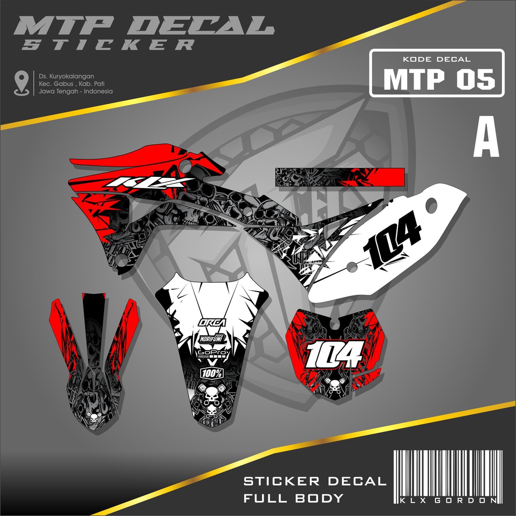 Decal Klx Gordon-Dekal Sticker Klx Gordon-Variasi stiker Klx Motif Skull Terbaru Mtp 05