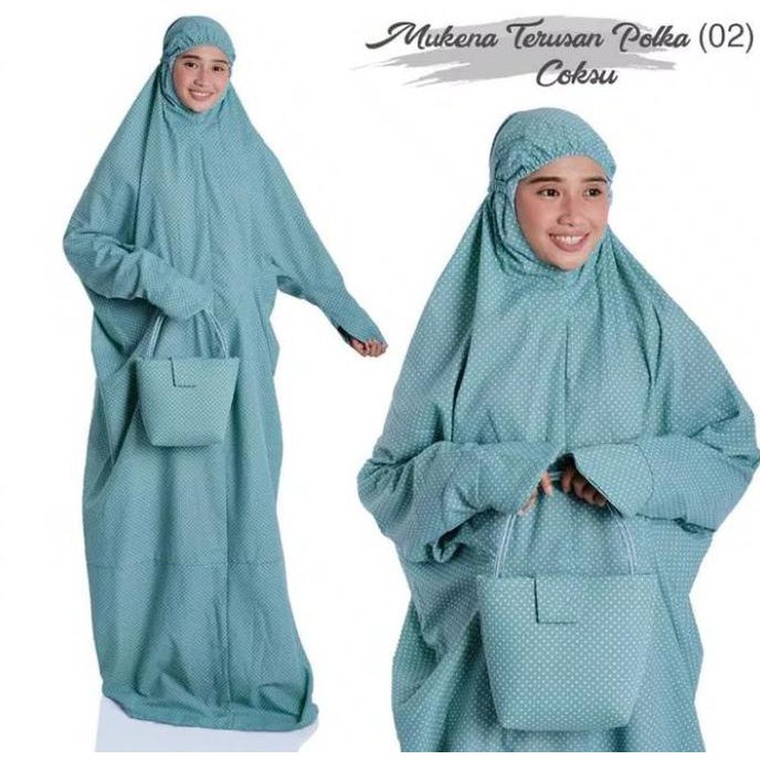 Ori&Terjamin Mukena Langsung Polkadot Biru / Mukena Terusan Polkadot / Mukena