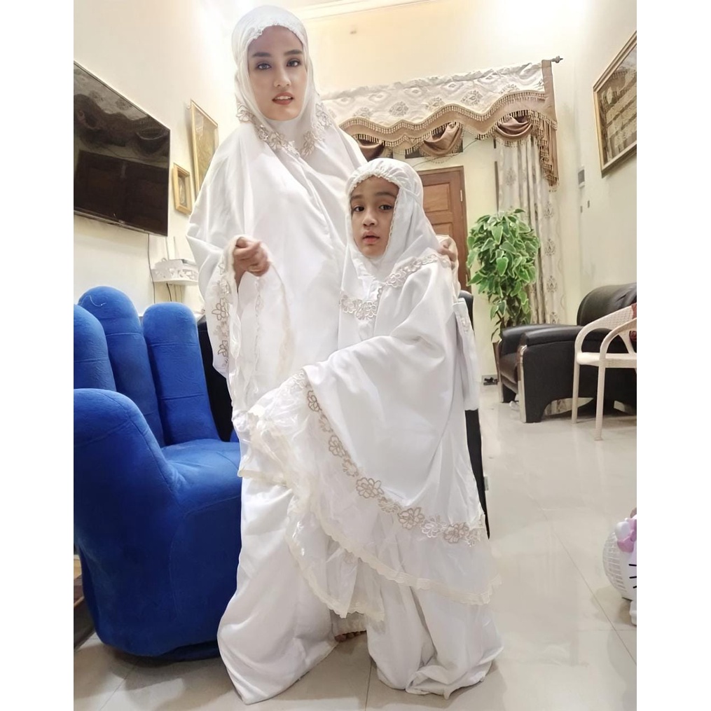 mukena couple ibu dan anak bahan maxsmara polos renda organdi original best seller