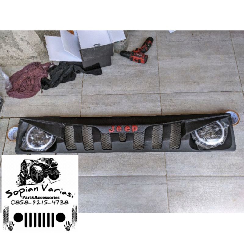 gril Jimny katana lampu bulat plus daymaker bonus emblem jeep