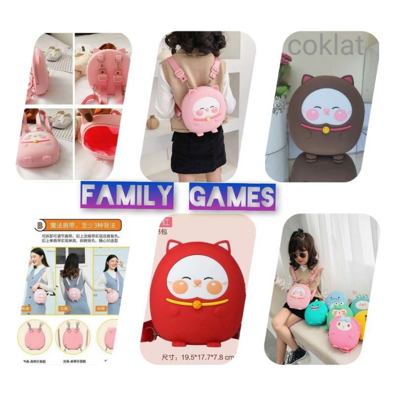 family games TAS KUCING HOKI 3in1 Jelly silicone silikon selempang backpack ORI Import muat hp