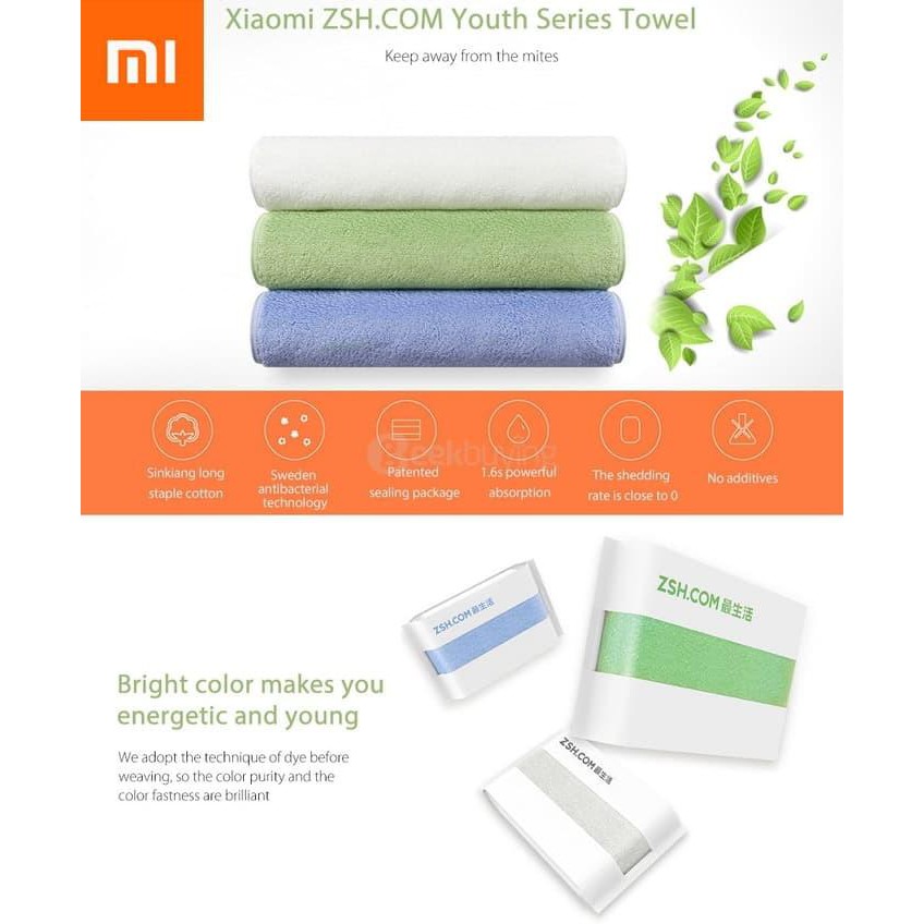 [Rumah tangga] Xiaomi ZSH Handuk Polygiene kualitas premium 100% ORIGINAL Kamar mandi