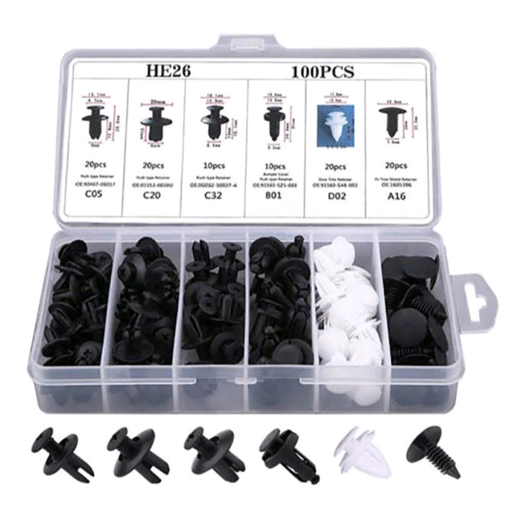 Baut Set Rivet Mur Klip Baut Plastik Body Dashboard Mobil Motor Universal 100 Pcs Pengencang Panel M