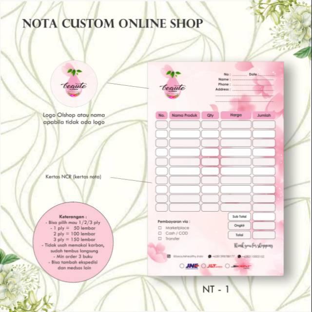 

Nota Olshop / nota custom 1/4 Folio 1,2,3 ply