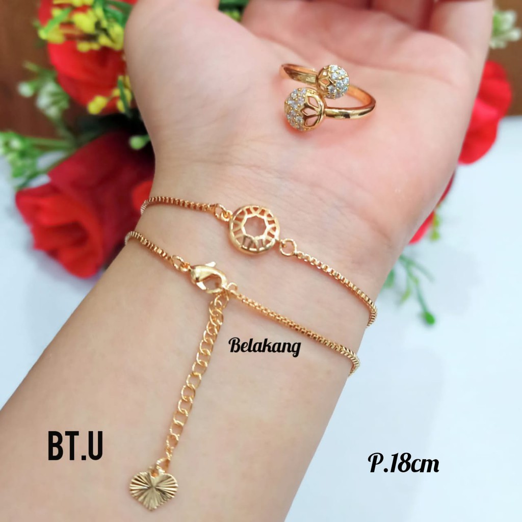 Gelang TITANIUM Rantai itali plat FREE cincin motif full permata zircon,gold tidak karat COD