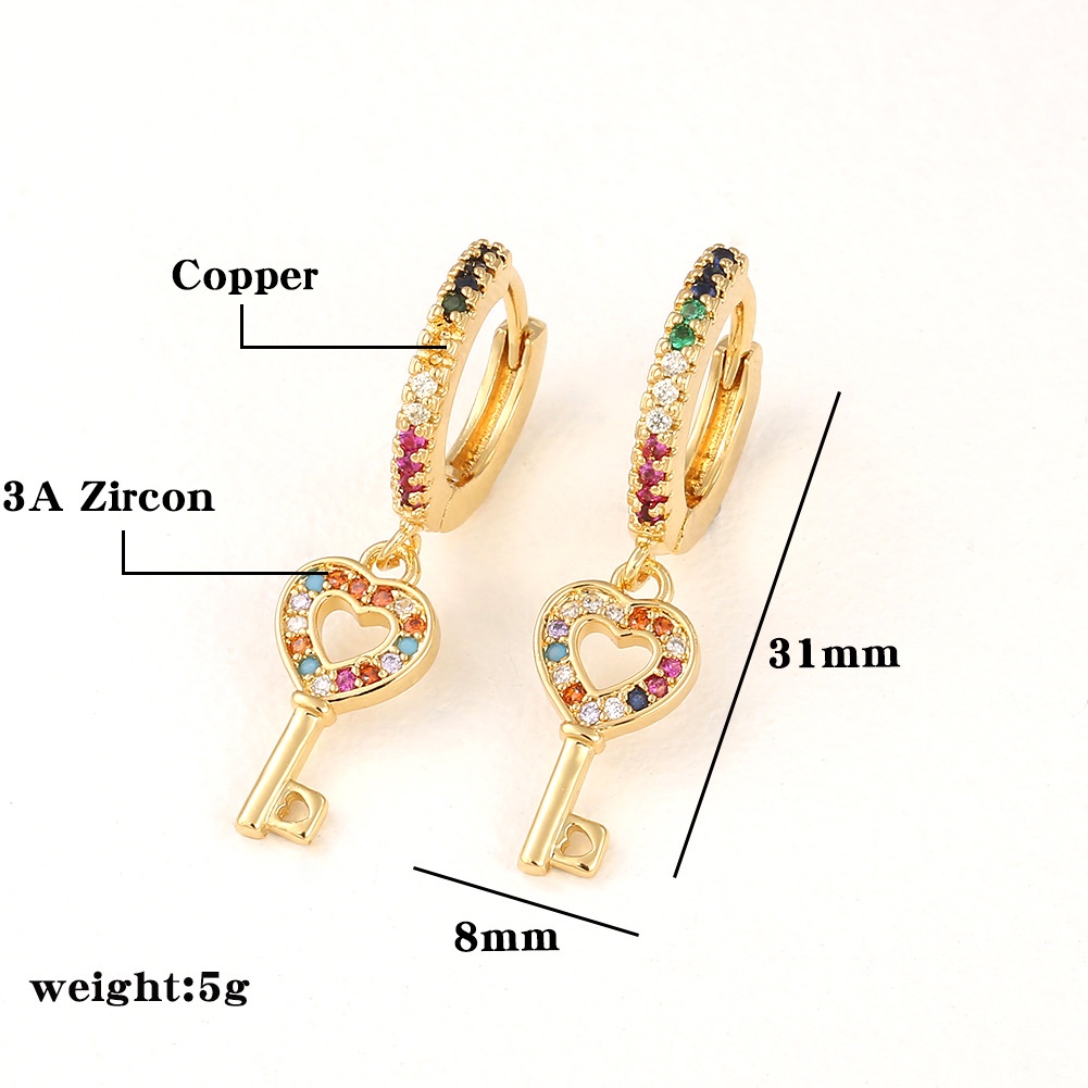 Warna tembaga zirkon kunci anting-anting wanita anting-anting dengan berlian anting-anting earbud