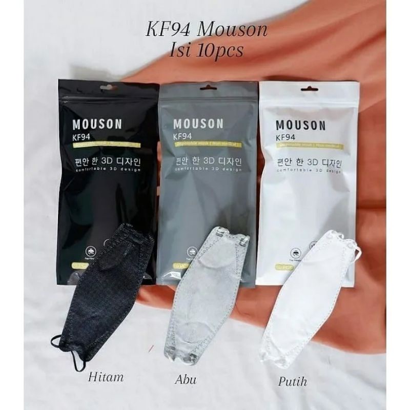 Masker MOUSON KF94 HITAM PUTIH ABU MASKER 4PLY 10PCS