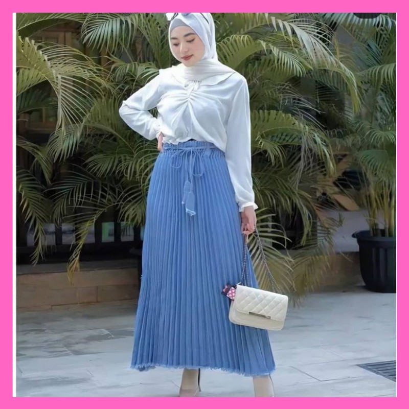 OOtd Rok Jeans Jumbo Plisket Denim Levis Lepis Jins High waist Wanita Premium Payung Jumbo Murah