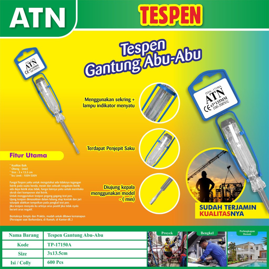 BAGUS DAN MURAH 
 Tespen / Test Pen / Testpen / Tespen Listrik ATN 17150