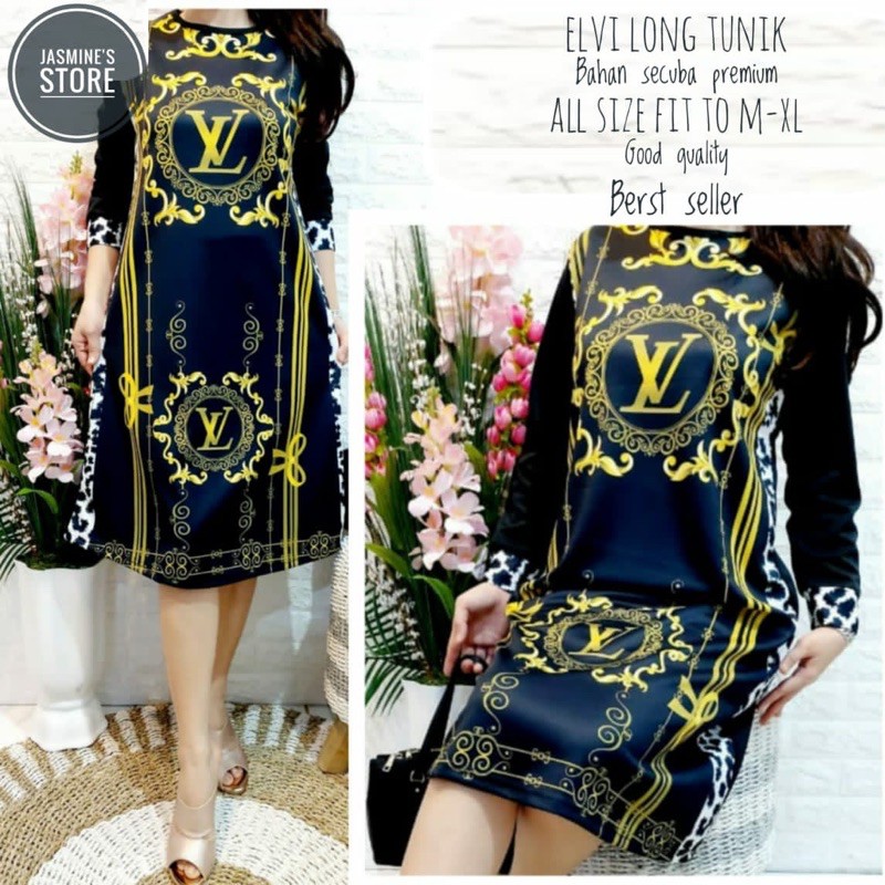 Baju Tunik Motif LV Mix Motif Macan Elvi Long Tunik Original by Jasmine’s Store