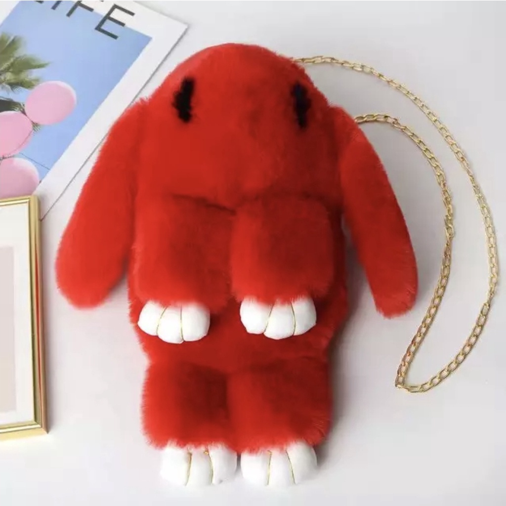 Tas Selempang bulu kelinci lucu imut gemoy Wanita Baru Boneka Kasual Tas Kepribadian Kartun kelinci rabbit 2305
