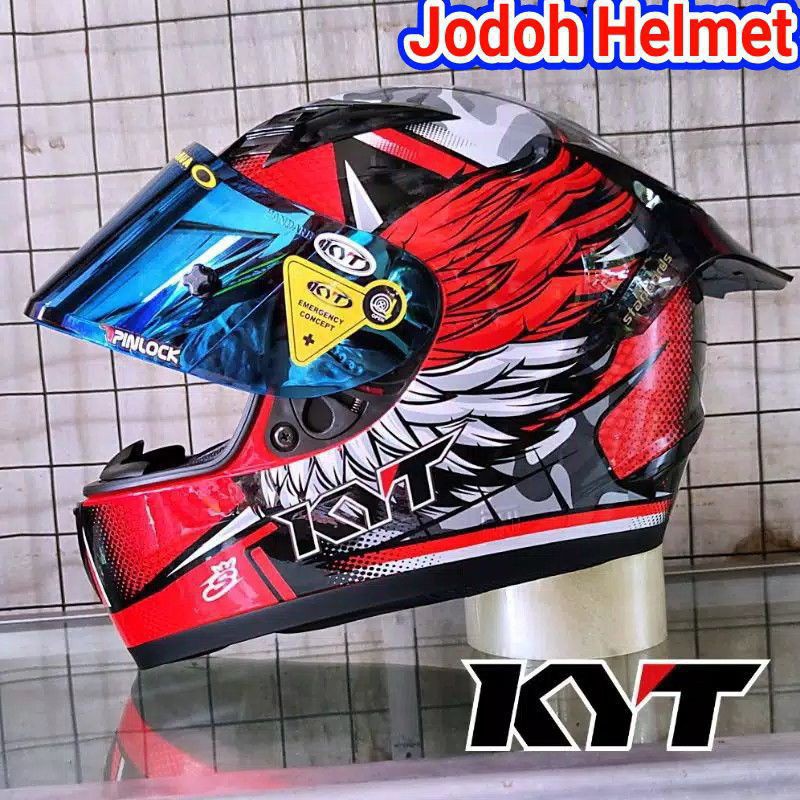 KYT HELM R10 MOTIF ANDI GILANG+VISOR IRIDIUM+SPOILER PAKET GANTENG