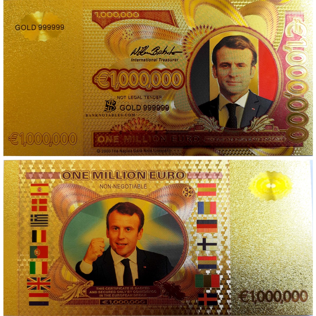 UANG GOLD FOIL EROPA NOMINAL TERTINGGI 1 JUTA EURO SPECIAL MACRON