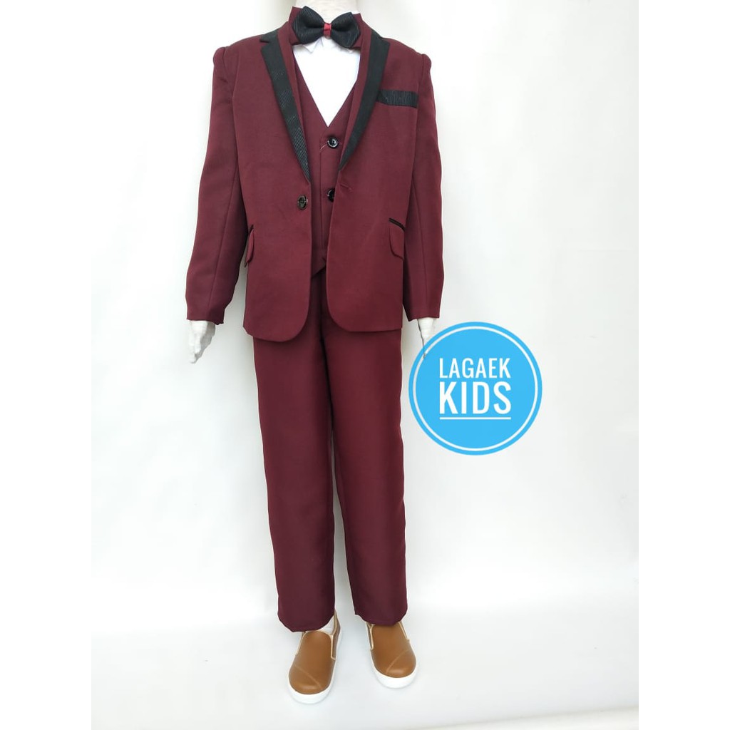 Setelan Jas Anak Premium MERAH MARUN 8in1 Usia 2 - 10 Tahun - Setelan Pesta Jas Anak Tuxedo LENGKAP