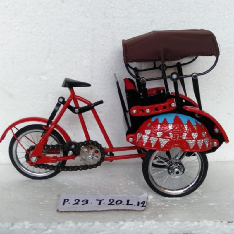 DIECAST MINIATUR BECAK SUPER JAWA JOGJA DENGAN WARNA UKURAN 29x20x12 cm - PAJANGAN DEKORASI