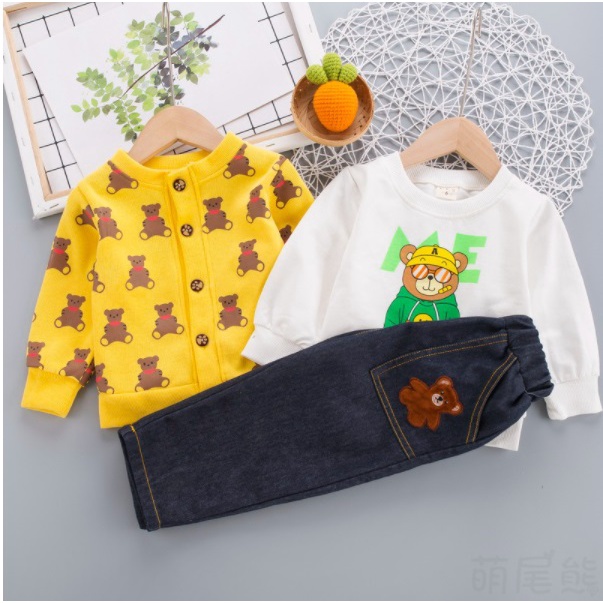 3 IN 1 BOY SET/SETELAN ANAK LAKI LAKI IMPORT/CELANA PANJANG JEANS/BAJU KEMEJA KOTAK+CARDIGAN TEDDY