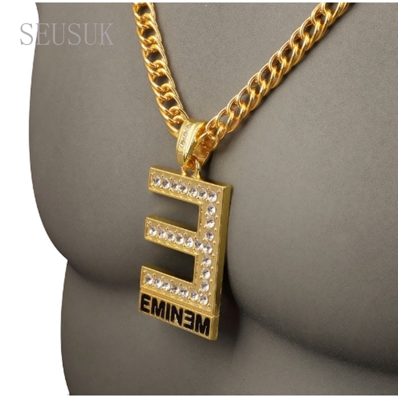 Perhiasan Kalung Rantai Hip Hop Eminem Hias Liontin Kristal Berlian Imitasi untuk Wanita