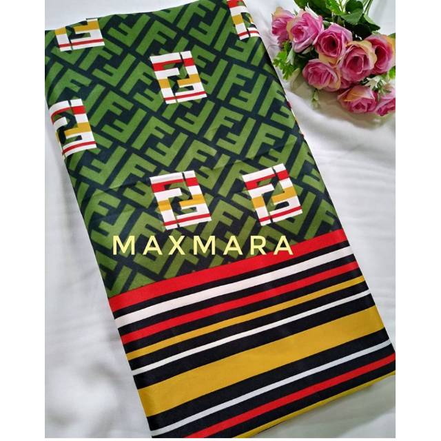 Kain Maxmara panjang 2,3m motif Fendi hijau merah kuning