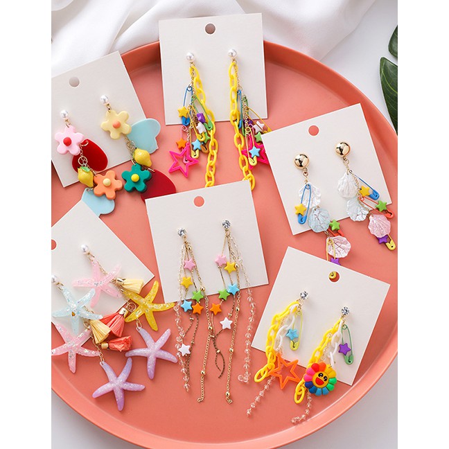 LRC Anting Tusuk Fashion Flower Tassel  Earrings F7674X