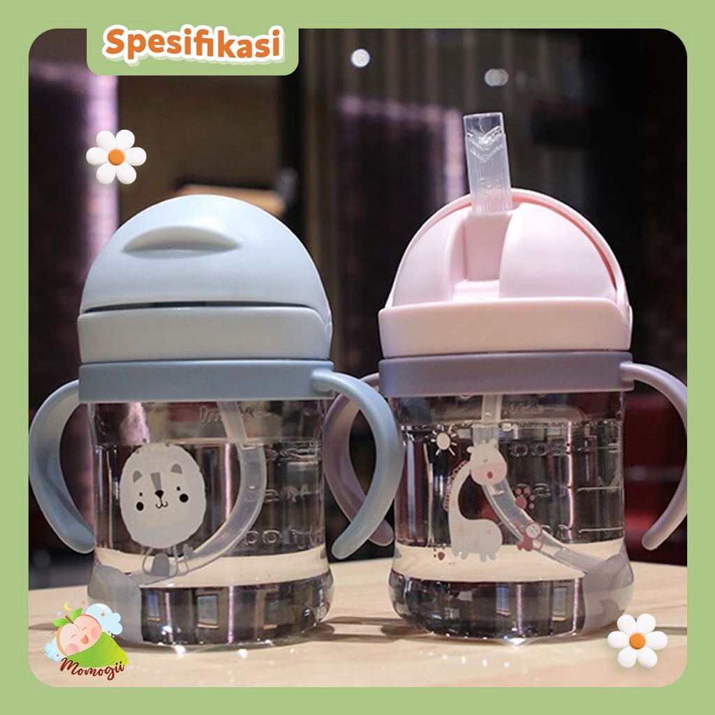 MOMOGII Botol Minum Anak Bayi Gelas Karakter 250 ML BPA FREE Training Cup Anti Tumpah