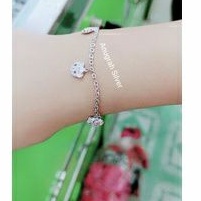 (COD)Gelang tangan anak rantai nori ukir hello Kitty perak asli 925/Silver  lapisan emas putih murni!!!