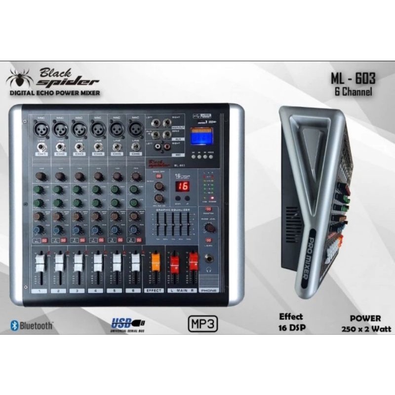 Power Mixer Black Spider 6 channel BS ML -603