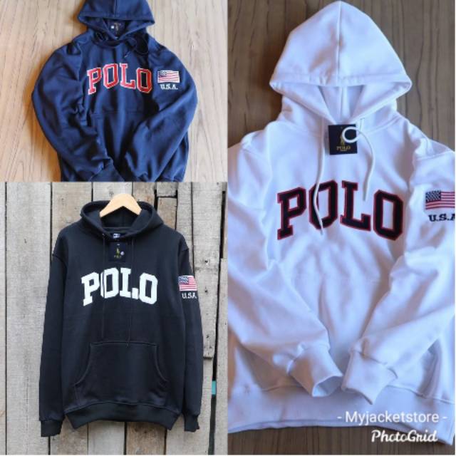 Jaket hoodie polo premium full tag hitam/navy/putih
