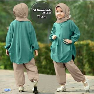 stelan nuna kids setelan blus hijab  celana  kulot  anak 