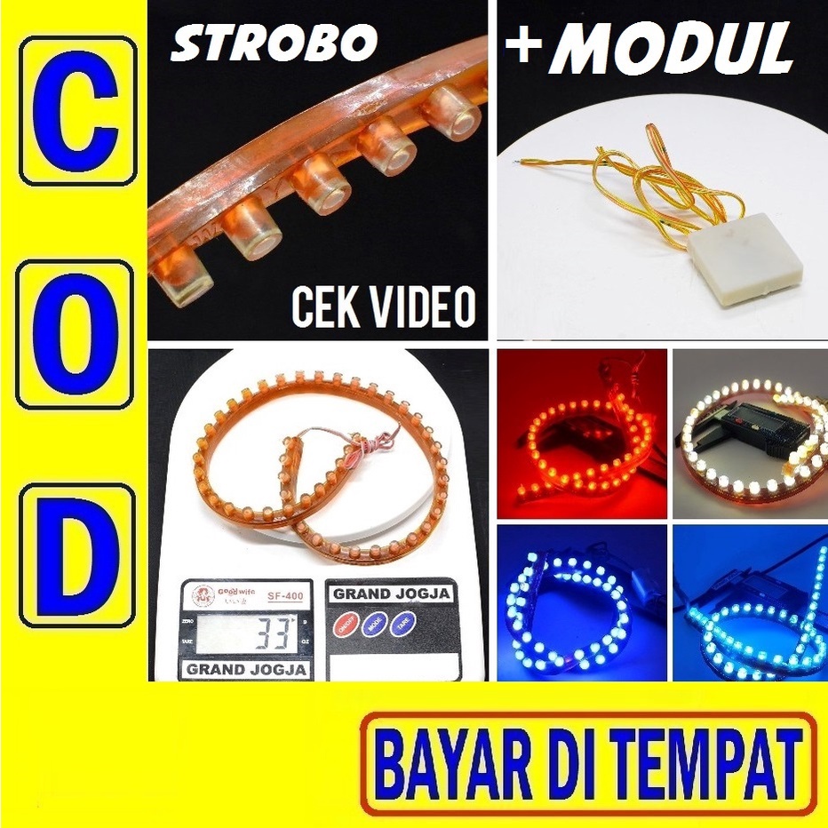 Led Cumi 48cm Besar Strobo + Modul Lampu Alis Kolong Bagasi Sein Sen Senja Kabut Strip Rem Stop Moto