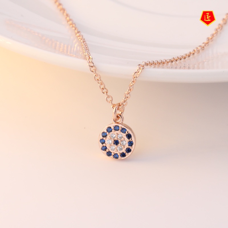 [Ready Stock]Devil's Eye Turkish Necklace Female S925 Silver round Pendant Fashion