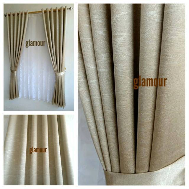 Gorden Blackout Import Polos Embos Serat Warna Cream Lebar 140cm Tinggi 200cm Model Smokering Silver Shopee Indonesia