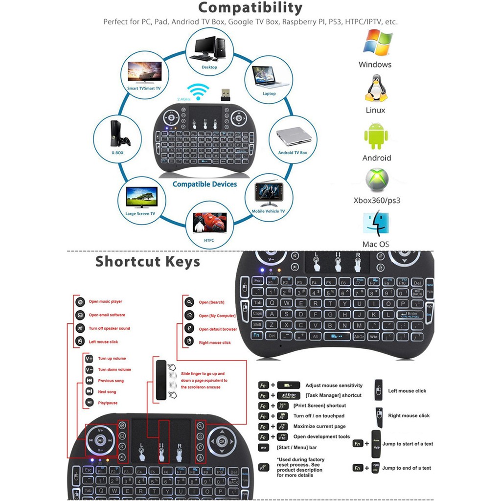 i8 Wireless Mini Keyboard TouchPad Mouse 2.4G Handheld PC Android TV hp Box LCD komputer apple stick