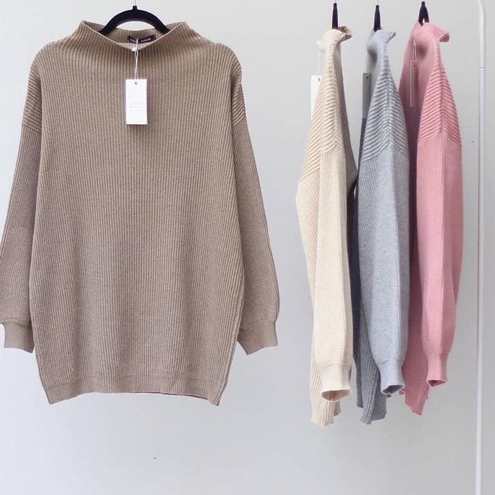 Siap Kirim.. NIKITA TURTLENECK SWEATER OVERSIZE LONGSLEEVE BALONI PREMIUM - SWEATER SOFT KNIT BASIC 