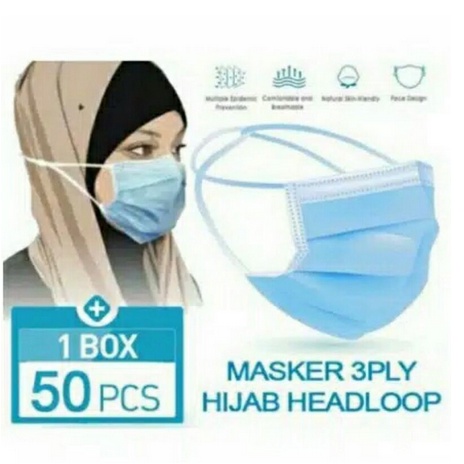 MASKER HIJAB 3 PLAY 1 BOX ISI 50 PCS